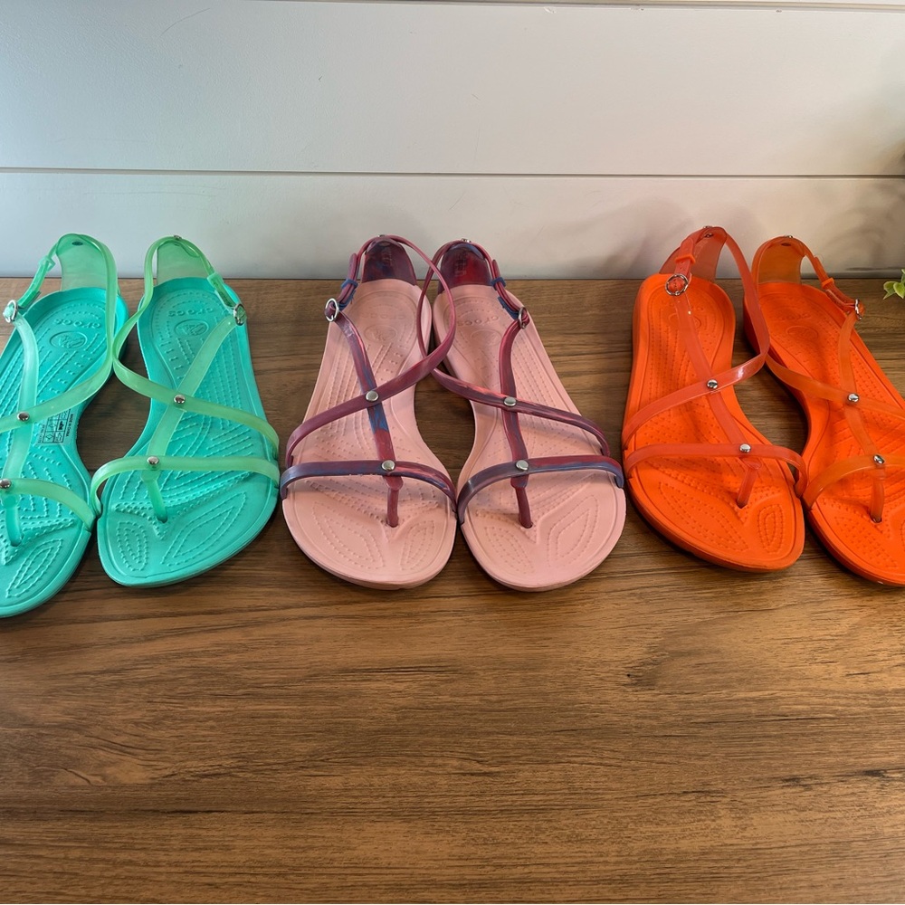 CROCS Isabella Gladiator Women's Sandals - Orange, Pink, and Green - 3 PAIRS!